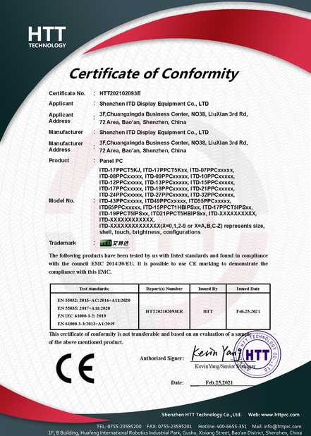 Porcellana Shenzhen ITD Display Equipment Co., Ltd. Certificazioni